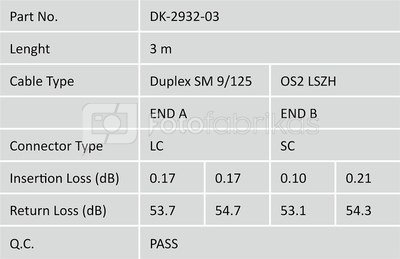 Digitus FO Patch Cord, Duplex, LC to SC SM OS2 09/125 µ, 3 m