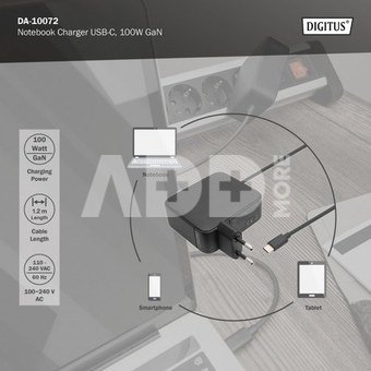 DIGITUS Notebook Ladegerät USB- Netzteil 100W GaN PD3.0, schwarz