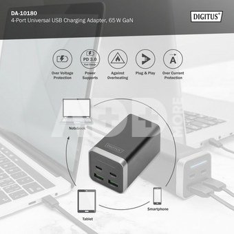 DIGITUS 4-Port Uni.USB-Ladeadap. 65W GaN,2xUSB-C,2xUSB-A,PD 3.0