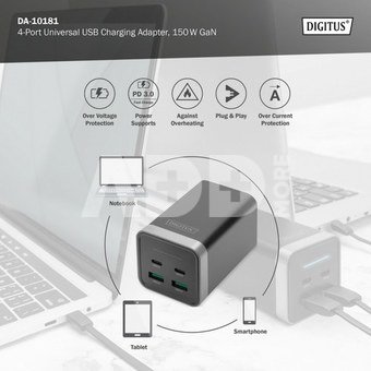 DIGITUS 4-Port Uni.USB-Ladeadap. 150W GaN,2xUSB-C,2xUSB-A,PD3.0
