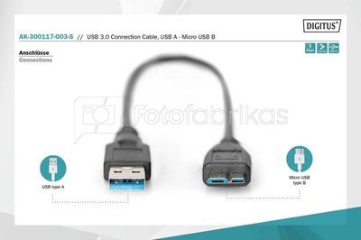 Digitus USB3.0 Cable 0,25m USB A/microUSB B M/M Black 0,25m