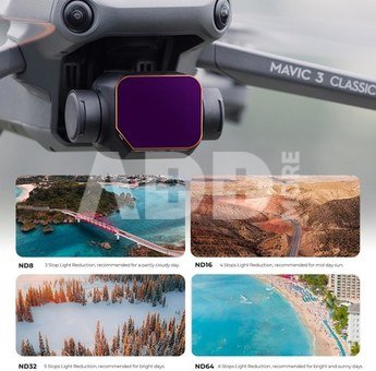 DJI Mavic 3 Classic Filter 4pcs Set (ND8 + ND16 + ND32 + ND64) with Single-sided Anti-reflection Green Film Waterproof and Scratch-resistant