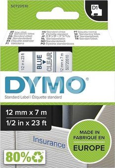 Dymo D1 12mm blue/transparent labels 45011
