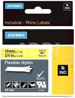 Dymo Rhino Flexible Nylon Tape 19 mm x 3,5 m black to yellow