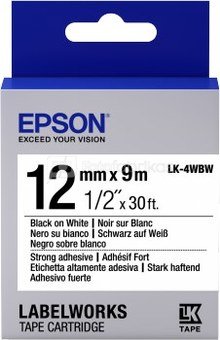 Epson Label Cartridge Strong Adhesive Black/White 12mm (9m) LK-4WBW