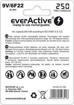 everActive BATTERY 6F22/9V NI-MH 2 50 mAh 1 PCS.
