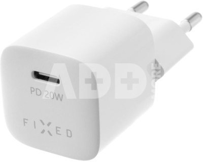 FIXED Mini Travel Charger 20W+ USB-C/USB-C Cable, White