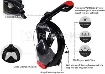 Caruba Full Face Snorkel Mask Swift   foldable + action cam mount (black   S/M)