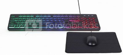 Gembird 3-in-1 Backlight Desktop Set KBS-UML-01 Keyboard, Mouse and Pad Set, Wired, Mouse included, US, Black