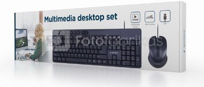 Gembird Multimedia desktop set KBS-UM-04  USB Keyboard, Wired, Mouse included, US, Black