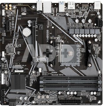 Gigabyte B550M K 1.0 M/B Processor family AMD, Processor socket AM4, DDR4 DIMM, Memory slots 4, Supported hard disk drive interfaces  SATA, M.2, Number of SATA connectors 4, Chipset AMD B550, Micro ATX