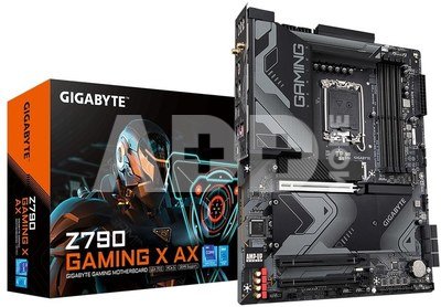 Gigabyte Z790 GAMING X AX 1.0 M/B Processor family Intel, Processor socket LGA1700, DDR5 DIMM, Memory slots 4, Supported hard disk drive interfaces  SATA, M.2, Number of SATA connectors 6, Chipset Z790 Express, ATX