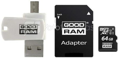 GOODRAM microSDHC card 64GB CL10 + adapter + card reader