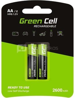 Green Cell Rechargeable Batteries 2x AA HR6 2600mAh