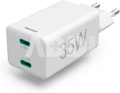Hama Schnellladegerät USB-C 35W PD/QC, 2xUSB-C, weiß 201694