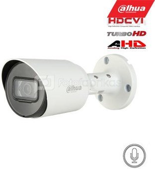 HD-CVI, TVI, AHD, CVBS kamera cilindrinė 2MP su IR iki 30m. 1/2.7" 2.8mm 103°, int. mikrofonas