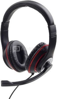 Gembird MHS-03-BKRD Stereo headset, black with red ring