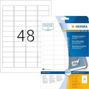 Herma Removable Labels 45,7x21,2 25 Sheets DIN A4 1200 pcs. 4346
