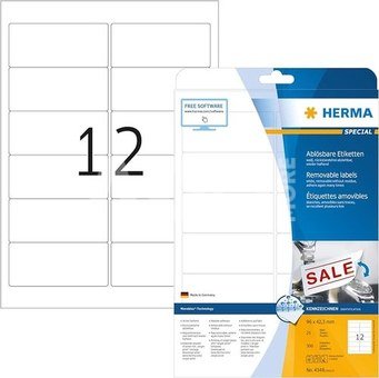 Herma Removable Labels 96X42,3 25 Sheets DIN A4 300 pcs. 4348