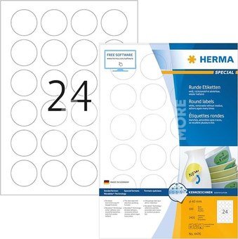 Herma Removable Round Labels 40 100 Sheet DIN A4 2400 pcs. 4476