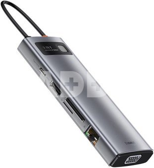 Hub 9in1 Baseus Metal Gleam Series, USB-C to 3x USB 3.0 + HDMI + USB-C PD + Ethernet RJ45 + microSD/SD + VGA