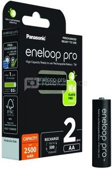 Įkraunamos baterijos Panasonic ENELOOP Pro BK-3HCDE/2BE, 2500 mAh, 500 (2xAA)