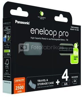 Įkraunamos baterijos Panasonic ENELOOP Pro BK-3HCDEC4BE , 2500 mAh, 500 (4xAA) dėžutėje
