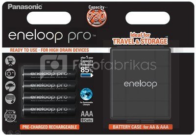 Įkraunamos baterijos Panasonic ENELOOP Pro BK-4HCDEC4BE, 900 mAh, 500 (4xAAA) dėžutėje