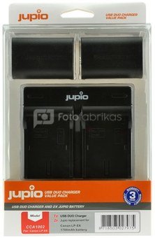 Jupio Kit: 2x LP-E6 akumulatoru komplekts ar ietilpību 1700mAh + USB dubultais lādētājs paredzēts Canon