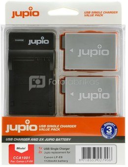 Jupio Kit: 2x LP-E8 akumulatoru komplekts ar ietilpību 1120mAh + USB lādētājs paredzēts Canon