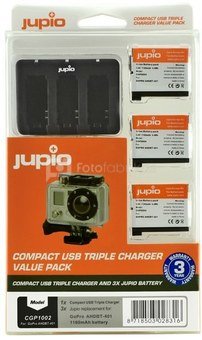 Jupio Kit: 3x GoPro AHDBT-401 HERO4 akumulatori ar 1160mAh ietilpību + Compact USB lādētājs
