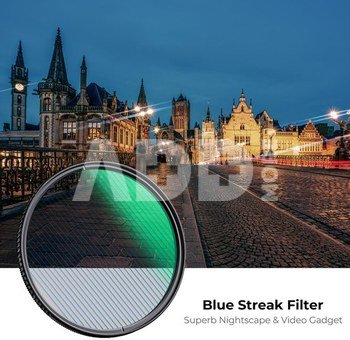 K&F 55mm,Blue Streak Filter, 2mm Thickness, HD, Waterproof, Anti Scratch, Green Coated