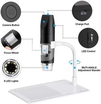 K&F WiFi and USB Digital Microscope, 1000X Zoom, 1080P Full HD, with Height Adjustable Stand, Mini M