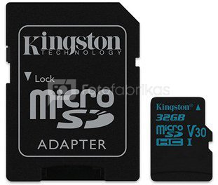 Kingston Canvas Go! UHS-I 32 GB, MicroSDHC, Flash memory class 10, SD Adapter
