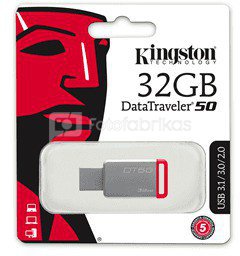Kingston DataTraveler 50 32 GB, USB 3.0, Red, Silver