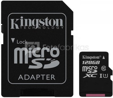 Kingston UHS-I 128 GB, MicroSDXC, Flash memory class 10, SD adapter