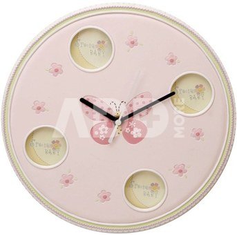 Laikrodis sieninis rožinis su drugeliu vaikiškas CG757P H:24 W:24 D:3 cm