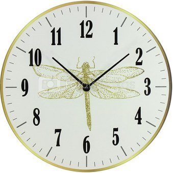 Laikrodis sieninis stiklinis su laumžirgio piešiniu D 30 cm HE826 baltas/aukso s