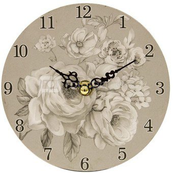 Laikrodis sieninis su baltų rožių piešiniu 14,5x14,5x3,5 cm 114193