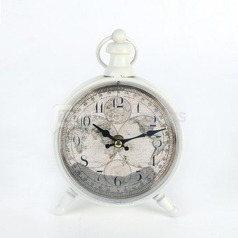 Laikrodis stalinis baltas metalinis su Atlaso piešiniu W2747 H:19 W:13 D:4 cm