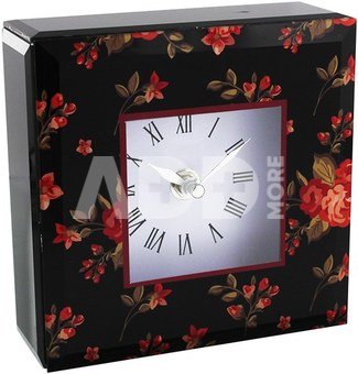 Laikrodis stalinis puoštas gėlės juodame fone 636CK H:13 W:13 D:5 cm psb