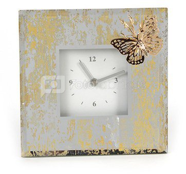Laikrodis stalinis su drugeliu stiklinis 646ck H:14 W:14 D:4 cm