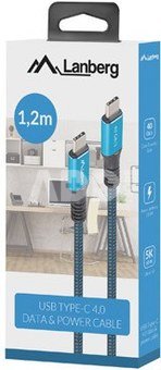 Lanberg USB-C to USB-C Cable, 1.2 m 8K/30Hz, Black/Blue