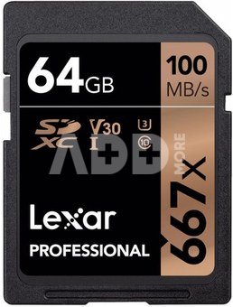 LEXAR PRO 667X SDXC UHS-I U3 (V30) R100/W90 64GB
