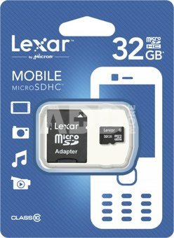 Lexar microSDHC 32GB + SD Adapteris / Class 10