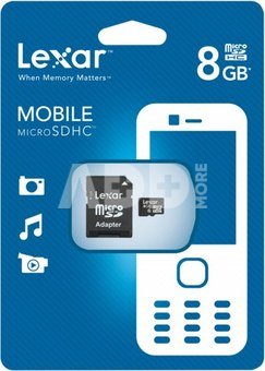 Lexar microSDHC 8GB + SD Adapteri / Class 6