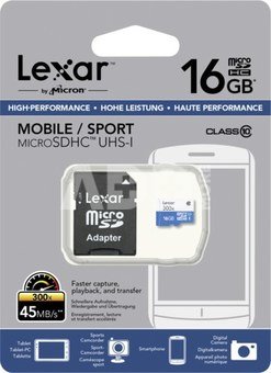Lexar microSDHC High Speed 16GB + Adapteris / 300x