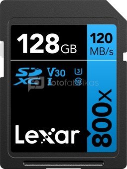 LEXAR PROFESSIONAL 800X SDXC UHS-I CARDS, C10 V10 U1, R120/45MB 128GB