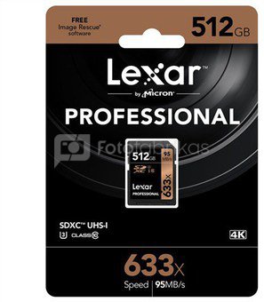 Lexar SDXC Card 512GB 633x Professional Class 10 UHS-I