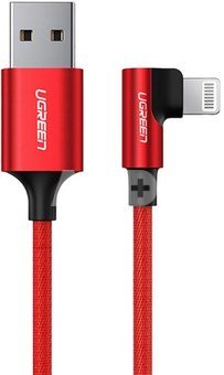 Lightning to USB-A Angled Cable UGREEN US299, 2.4A, 1m (Red)